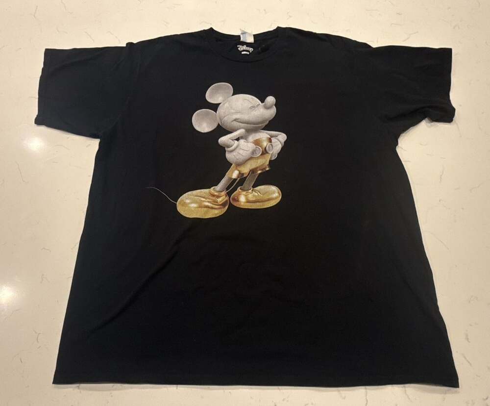 Disney Mickey Mouse Graphic T-Shirt Size 2XL Black Gold Pose
